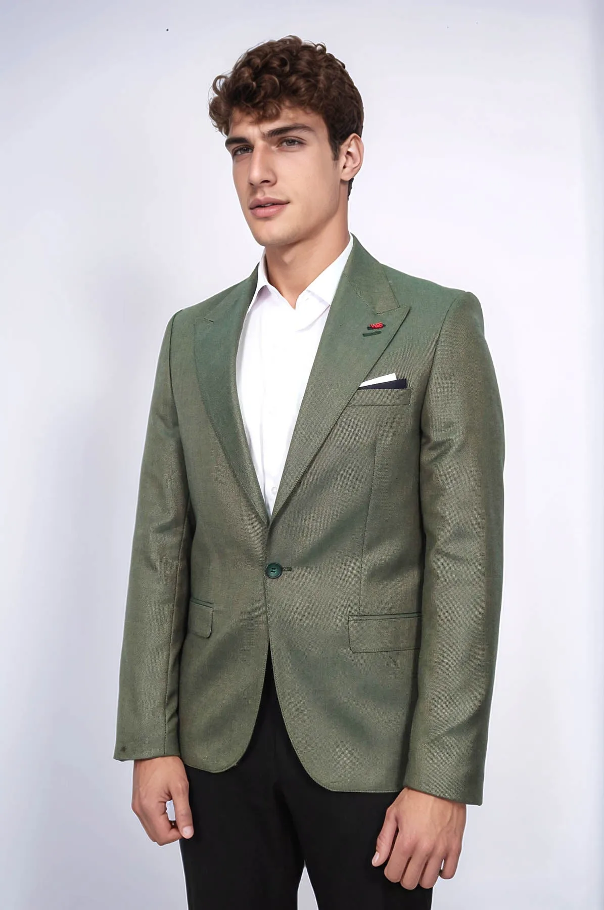 Single Button Half Liner Pointed Collar Green Jacket-Wessi