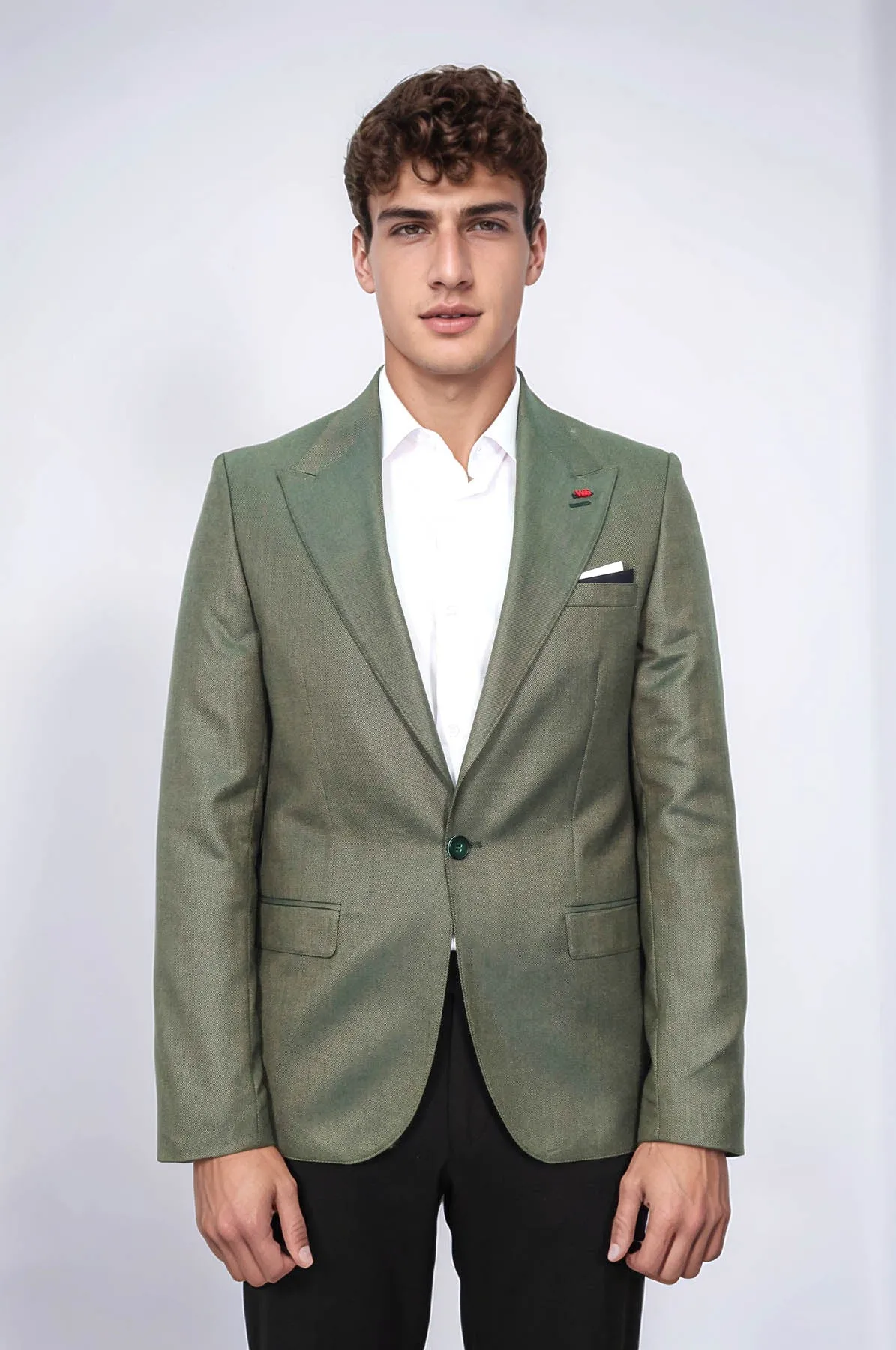 Single Button Half Liner Pointed Collar Green Jacket-Wessi