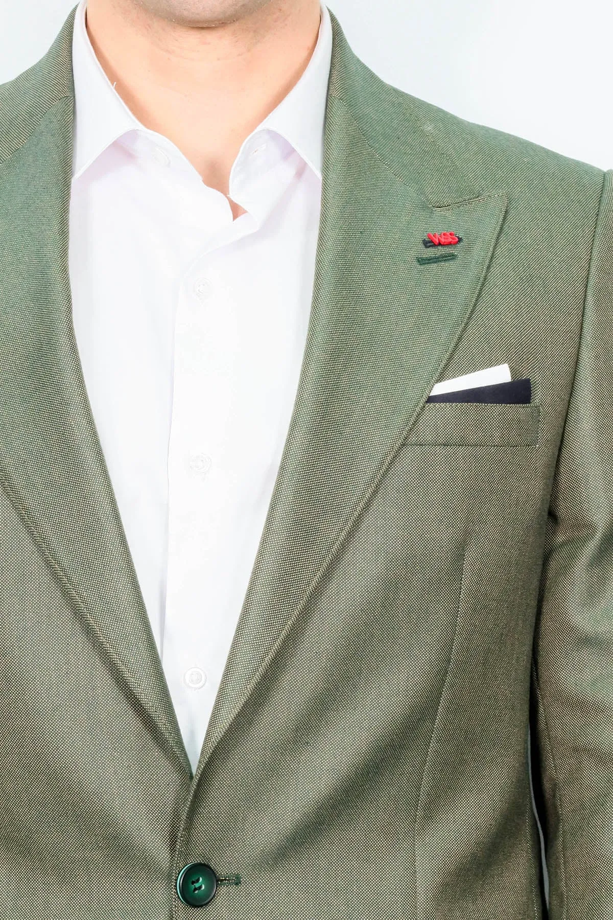 Single Button Half Liner Pointed Collar Green Jacket-Wessi