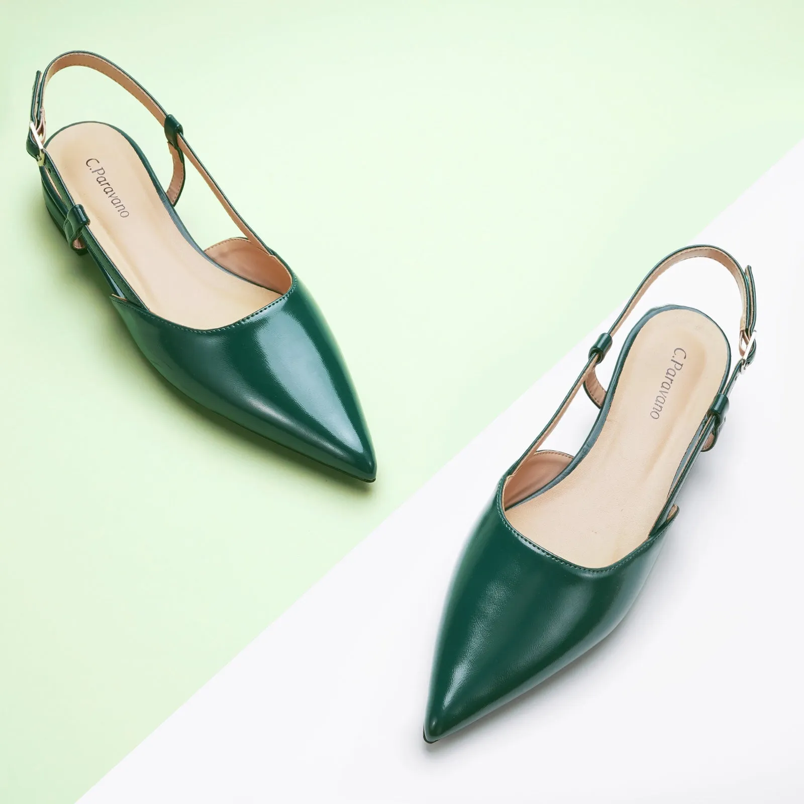 Sleek Slingback Flats (Freya) Green