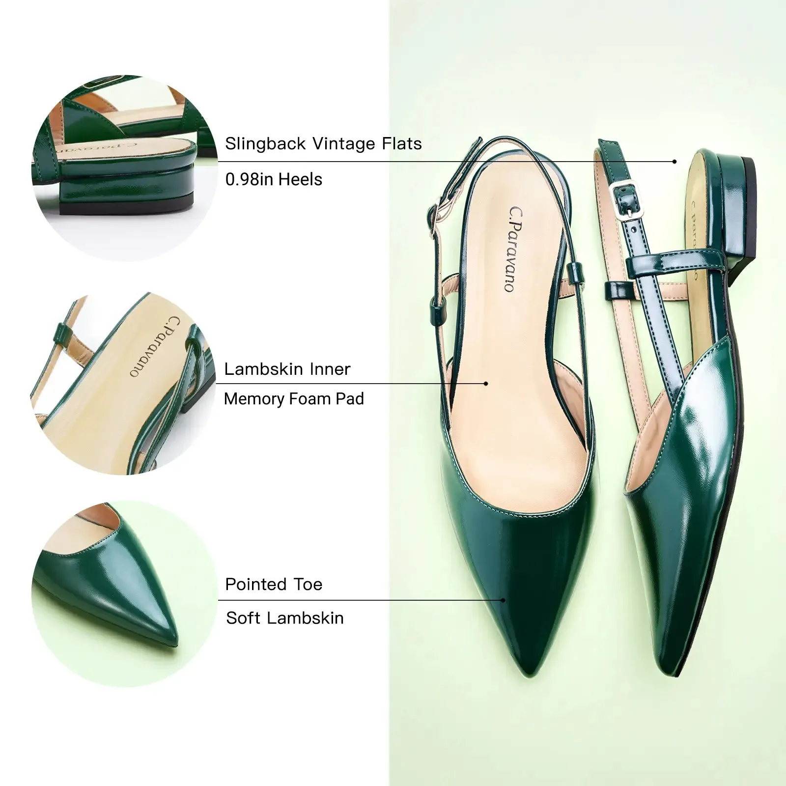 Sleek Slingback Flats (Freya) Green