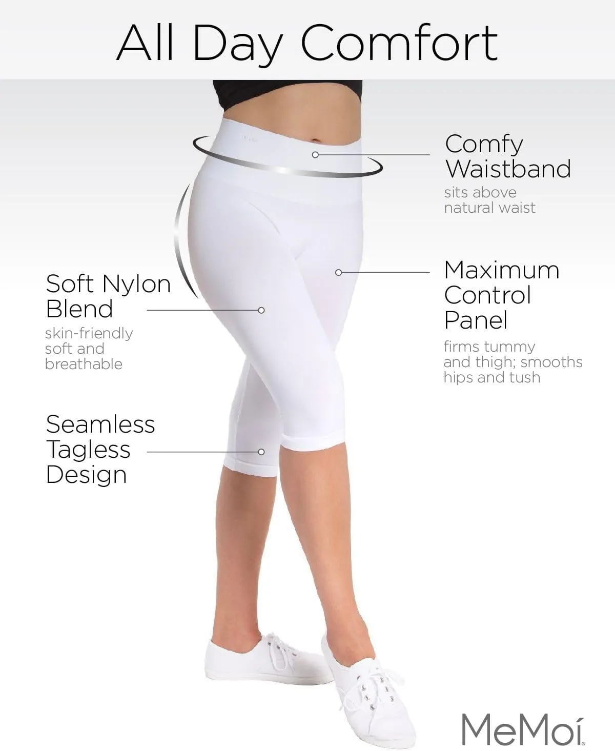 SlimMe Shapewear Leggings, High Waisted Tummy Control Capri Shapewear, Comfortable Knee Length Body Shaper - S to Q2