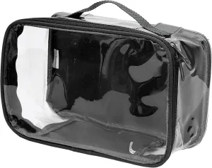 Small Clear Travel Packing Cube/See Through PVC Plastic Pouch for Carry On Suitcase, Backpack or Diaper Bag/Transparent Multipurpose Accessories, Makeup & Underwear Organizer w/Handle (Black)