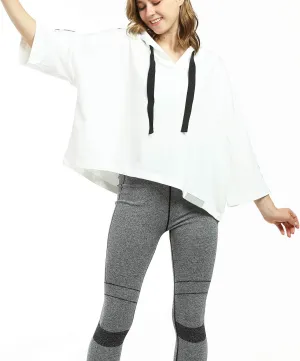 Solaris Loose Women's Crop Tops Hoodie Sweatshirt, 3/4 Sleeve Comfortable Soft Pullover T-Shirt for Outdoor Running