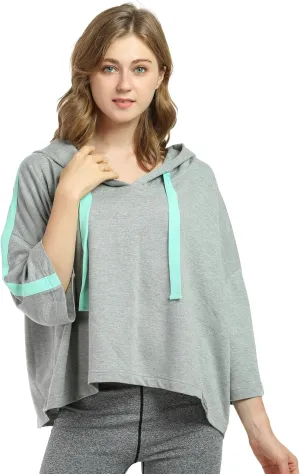 Solaris Loose Women's Crop Tops Hoodie Sweatshirt, 3/4 Sleeve Comfortable Soft Pullover T-Shirt for Outdoor Running