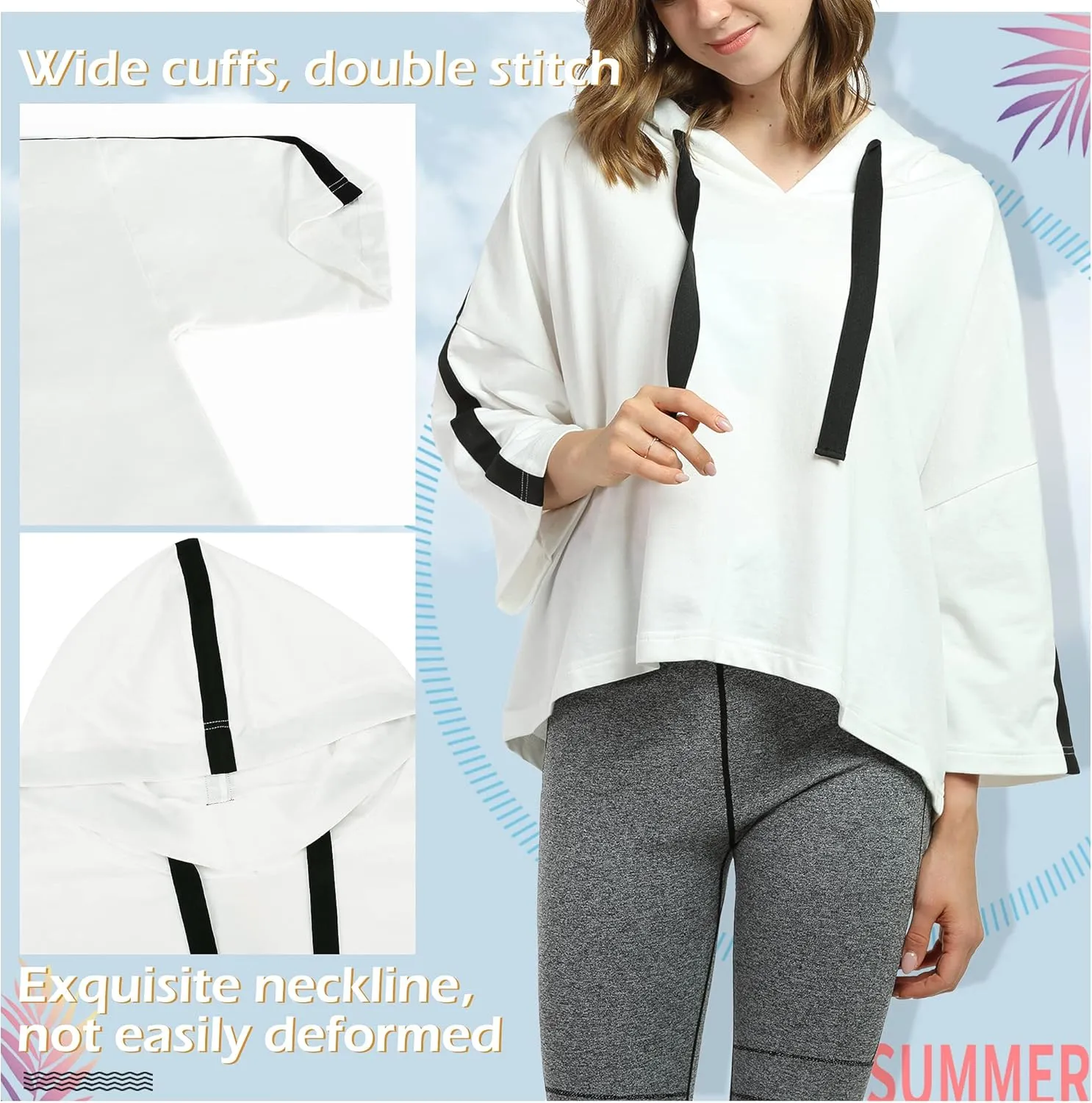 Solaris Loose Women's Crop Tops Hoodie Sweatshirt, 3/4 Sleeve Comfortable Soft Pullover T-Shirt for Outdoor Running