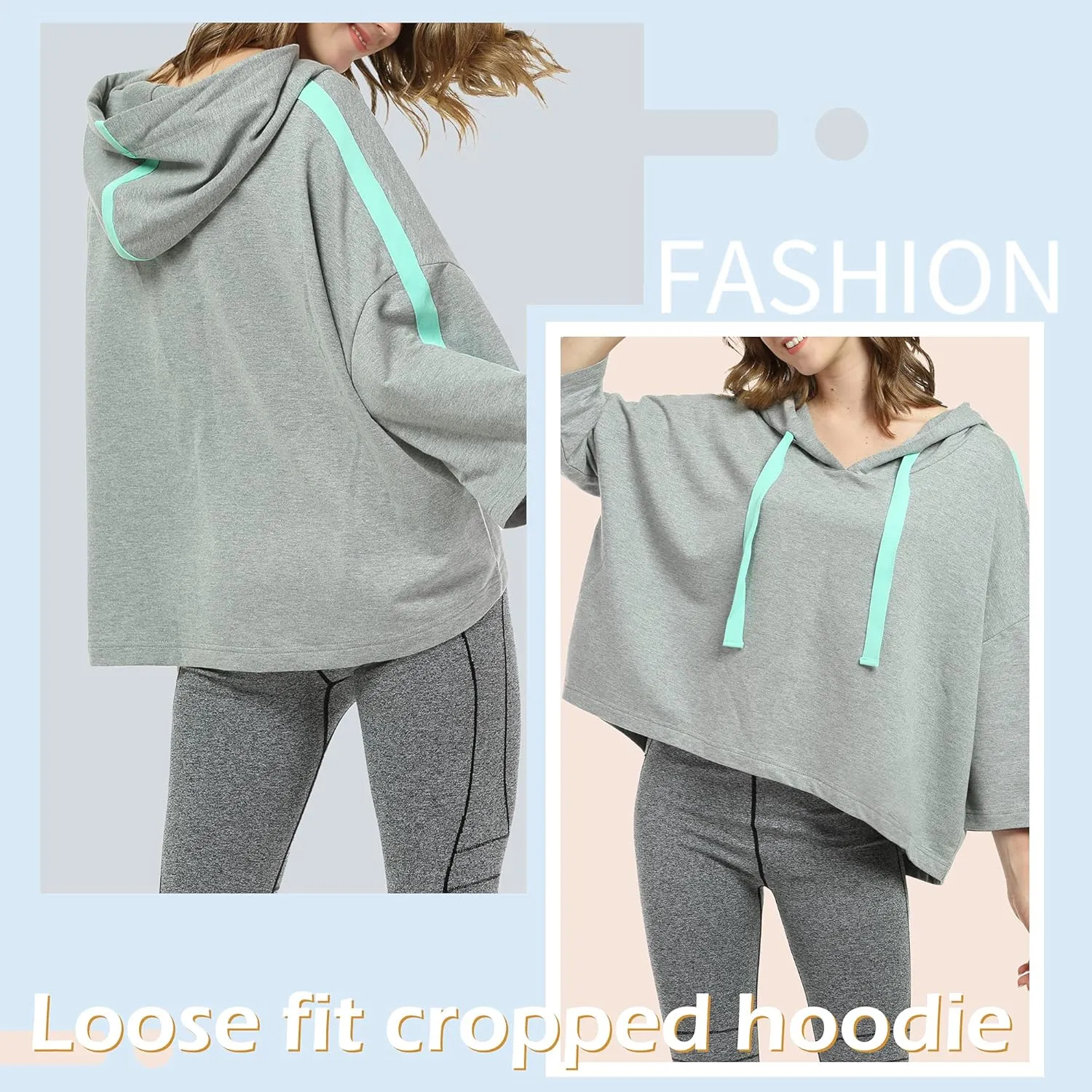 Solaris Loose Women's Crop Tops Hoodie Sweatshirt, 3/4 Sleeve Comfortable Soft Pullover T-Shirt for Outdoor Running
