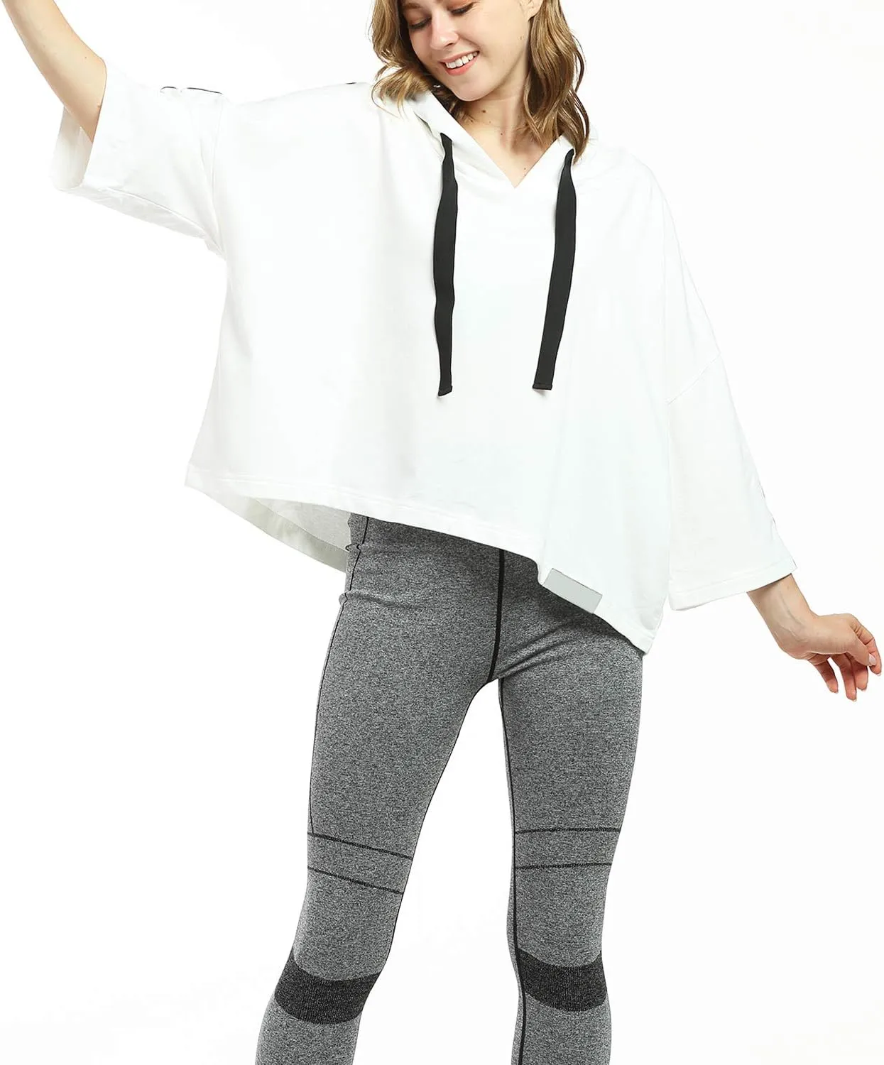 Solaris Loose Women's Crop Tops Hoodie Sweatshirt, 3/4 Sleeve Comfortable Soft Pullover T-Shirt for Outdoor Running