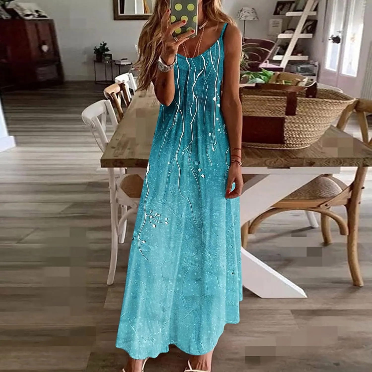 Spaghetti Strap Maxi Dresses for Women V Neck Sexy Casual Elegant Dress Summer Holiday Long Vintage Floral Sundress