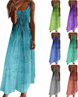 Spaghetti Strap Maxi Dresses for Women V Neck Sexy Casual Elegant Dress Summer Holiday Long Vintage Floral Sundress