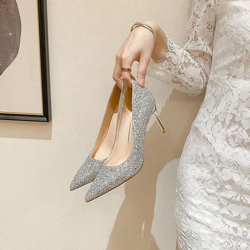 Sparkly Sequins High Heels Women's Wedding Shoes