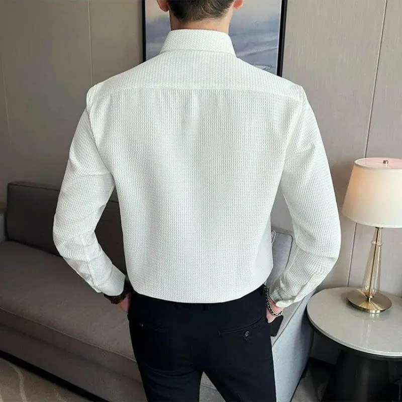 Spring Fall Men's Shirt Casual Slim Fit Long Sleeve Solid Color Shirts Non Iron Wrinkle Resistant Business Tops