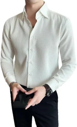 Spring Fall Men's Shirt Casual Slim Fit Long Sleeve Solid Color Shirts Non Iron Wrinkle Resistant Business Tops