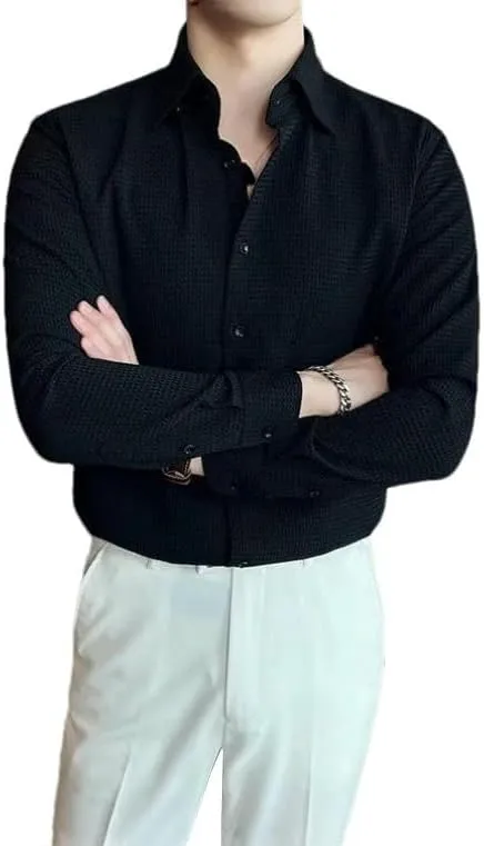 Spring Fall Men's Shirt Casual Slim Fit Long Sleeve Solid Color Shirts Non Iron Wrinkle Resistant Business Tops