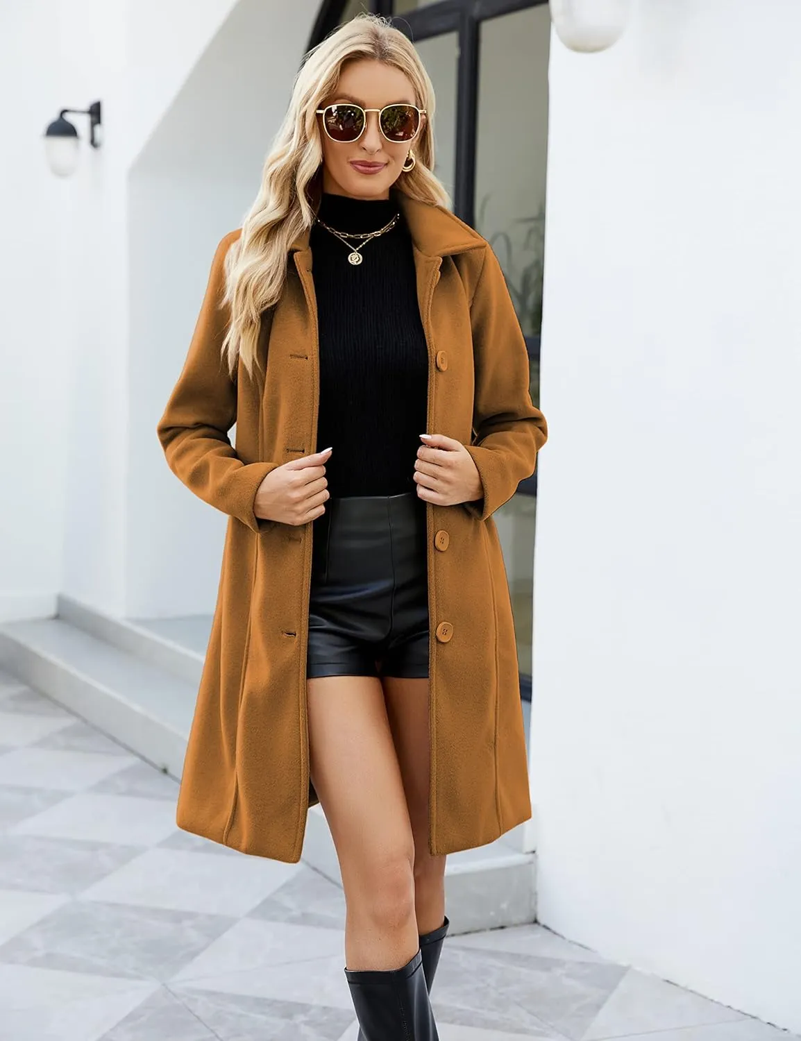 Springrain Womens Pea Coat Elegant Overcoat Single Breasted Winter Coat Dress Coat with Pockets