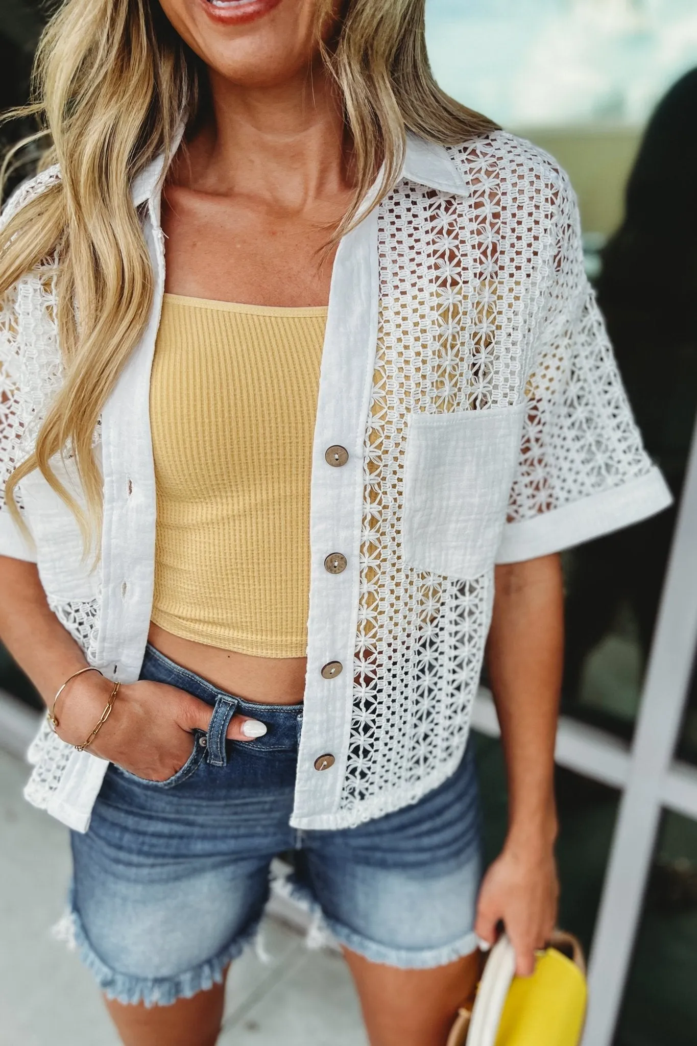 Steal the Show White Crochet Top