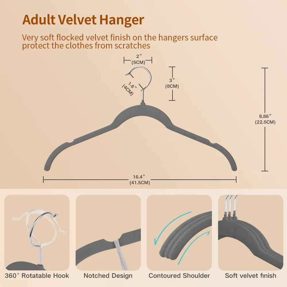 Stormix Velvet Non-Slip Clothes Hangers, 50 Pack