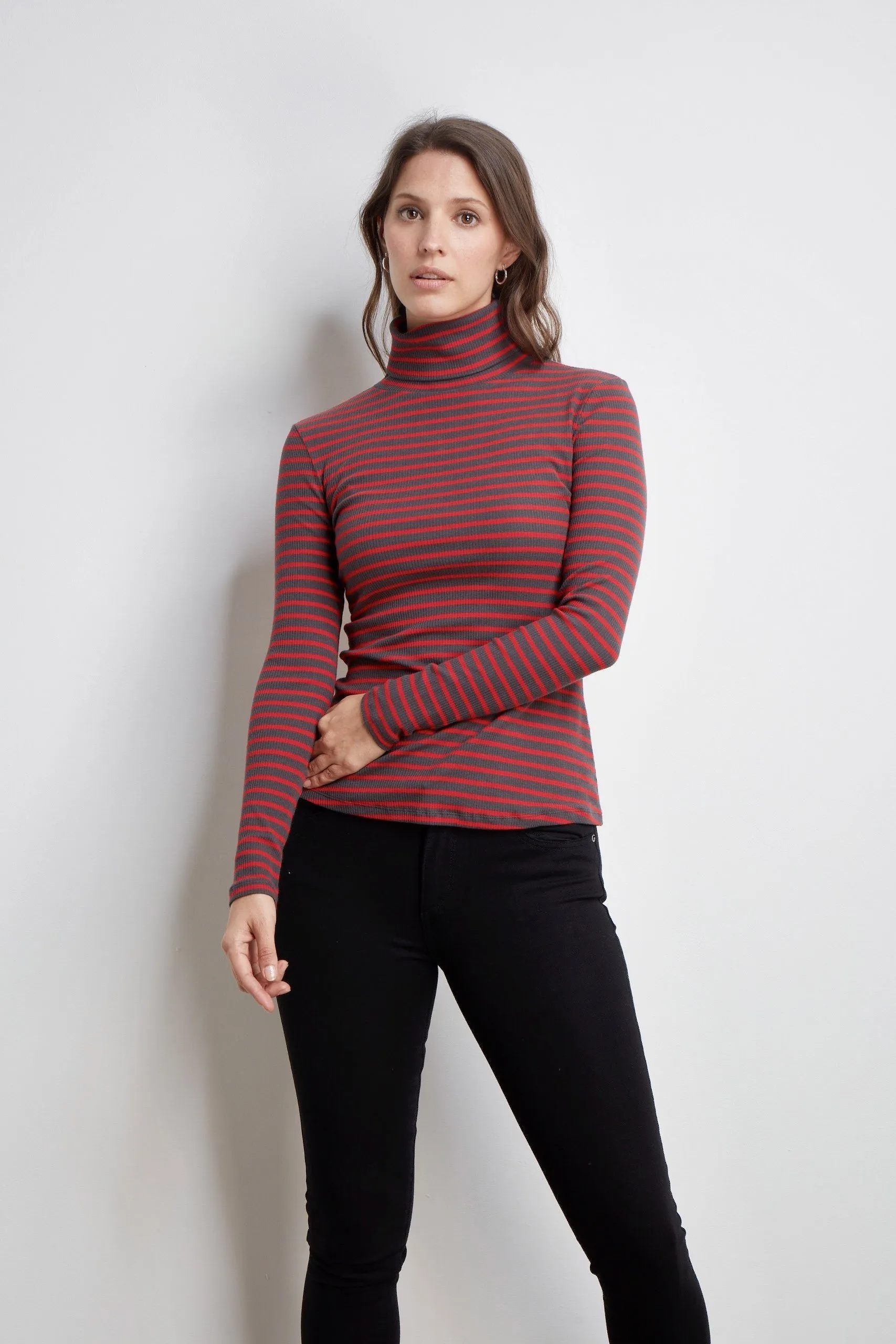 Striped Cotton Roll Neck