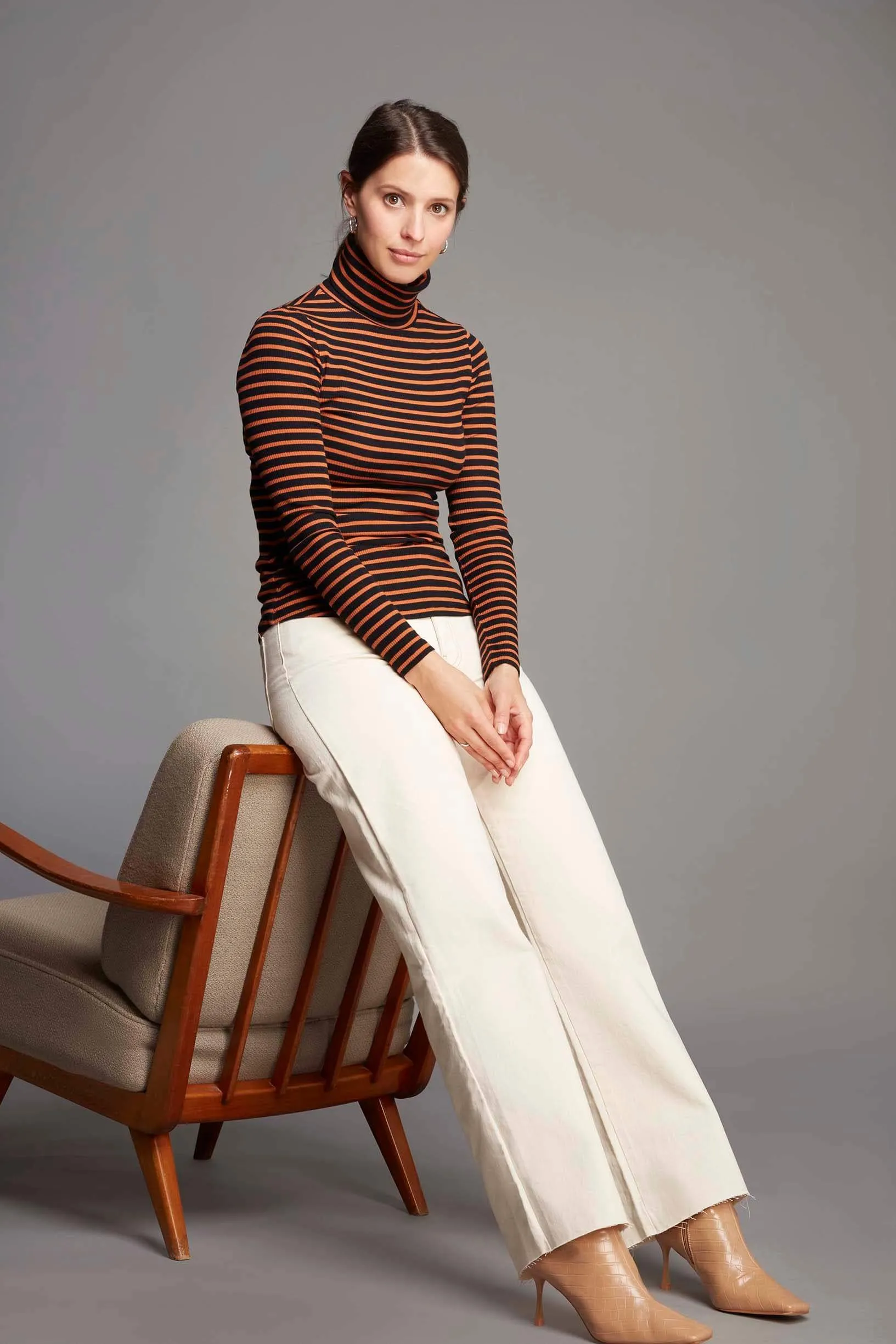 Striped Cotton Roll Neck