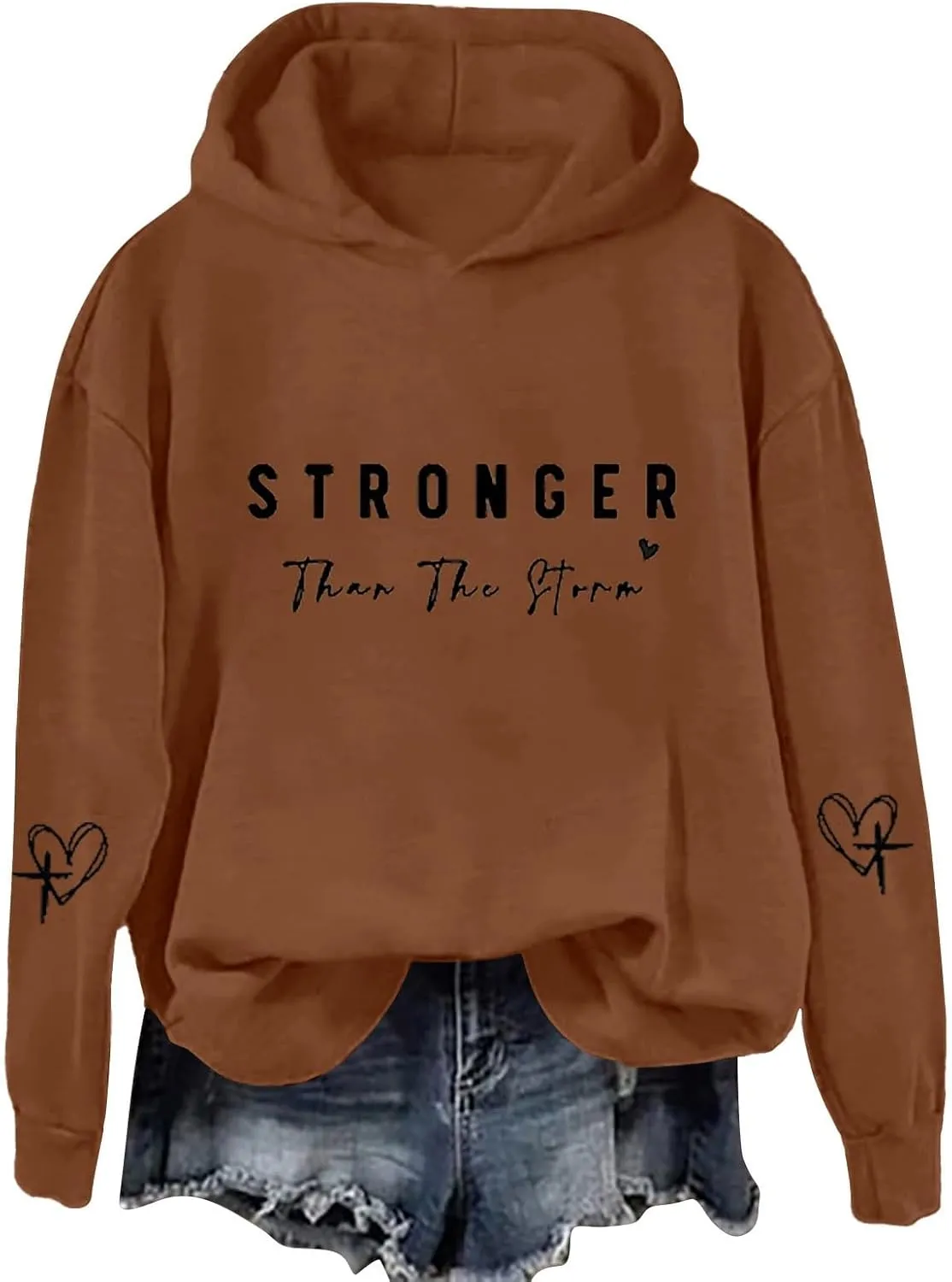 Stronger Than The Storm Hoodies for Women Letter Printed Long Sleeve Sweatshirt Oversized Soft Casual Tops Sweater