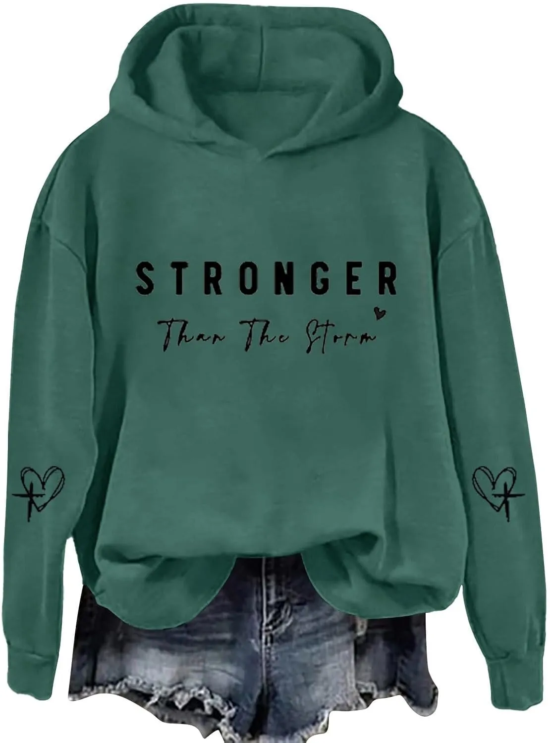 Stronger Than The Storm Hoodies for Women Letter Printed Long Sleeve Sweatshirt Oversized Soft Casual Tops Sweater