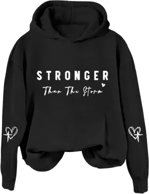 Stronger Than The Storm Hoodies for Women Letter Printed Long Sleeve Sweatshirt Oversized Soft Casual Tops Sweater