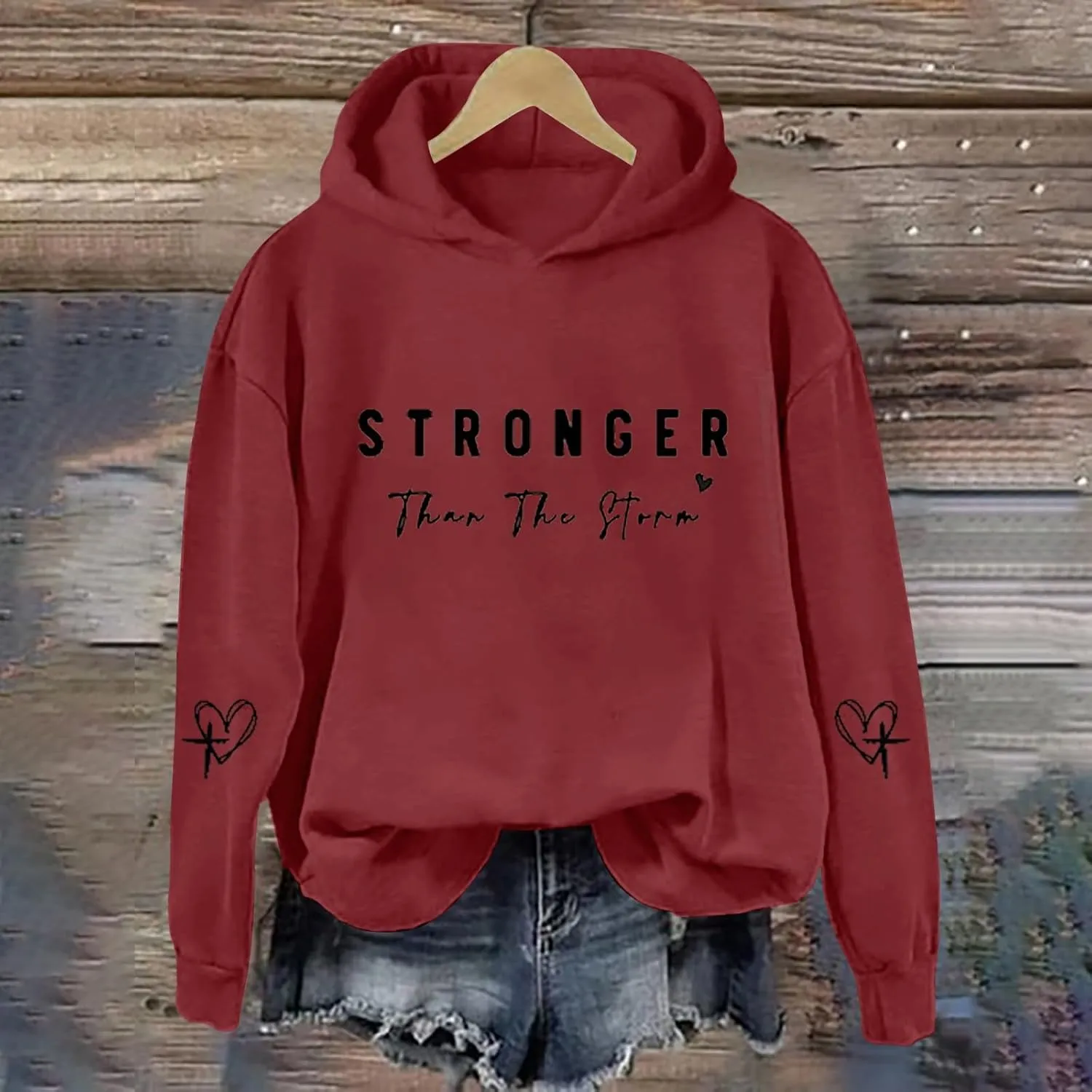 Stronger Than The Storm Hoodies for Women Letter Printed Long Sleeve Sweatshirt Oversized Soft Casual Tops Sweater