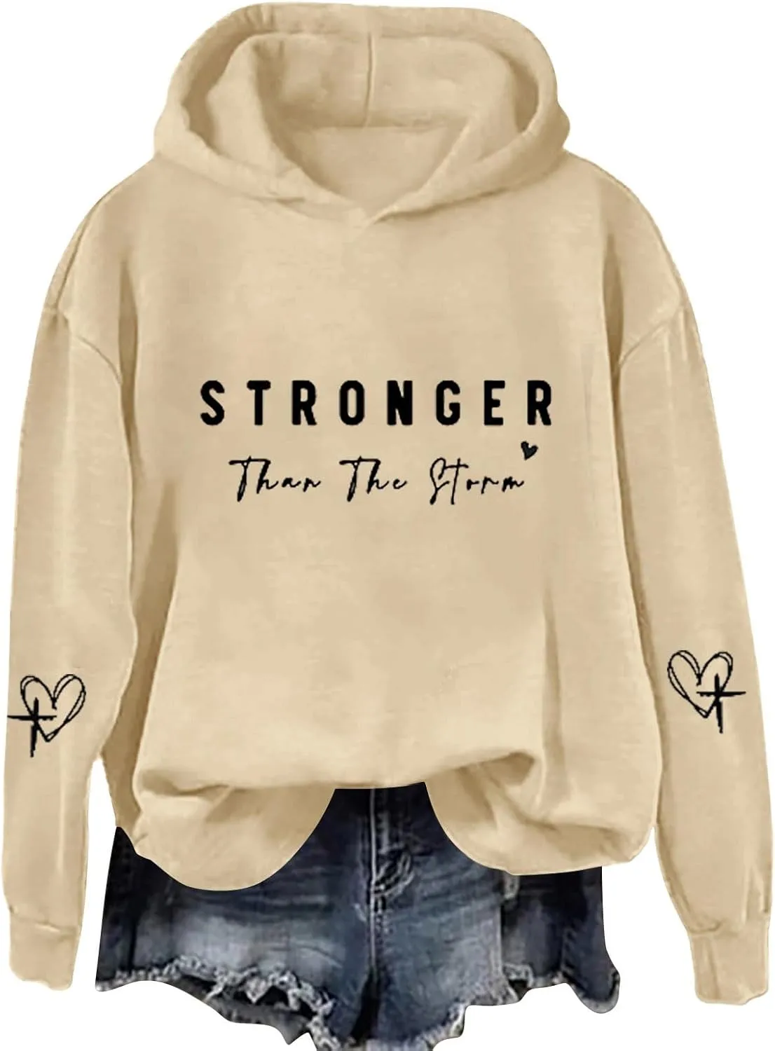Stronger Than The Storm Hoodies for Women Letter Printed Long Sleeve Sweatshirt Oversized Soft Casual Tops Sweater