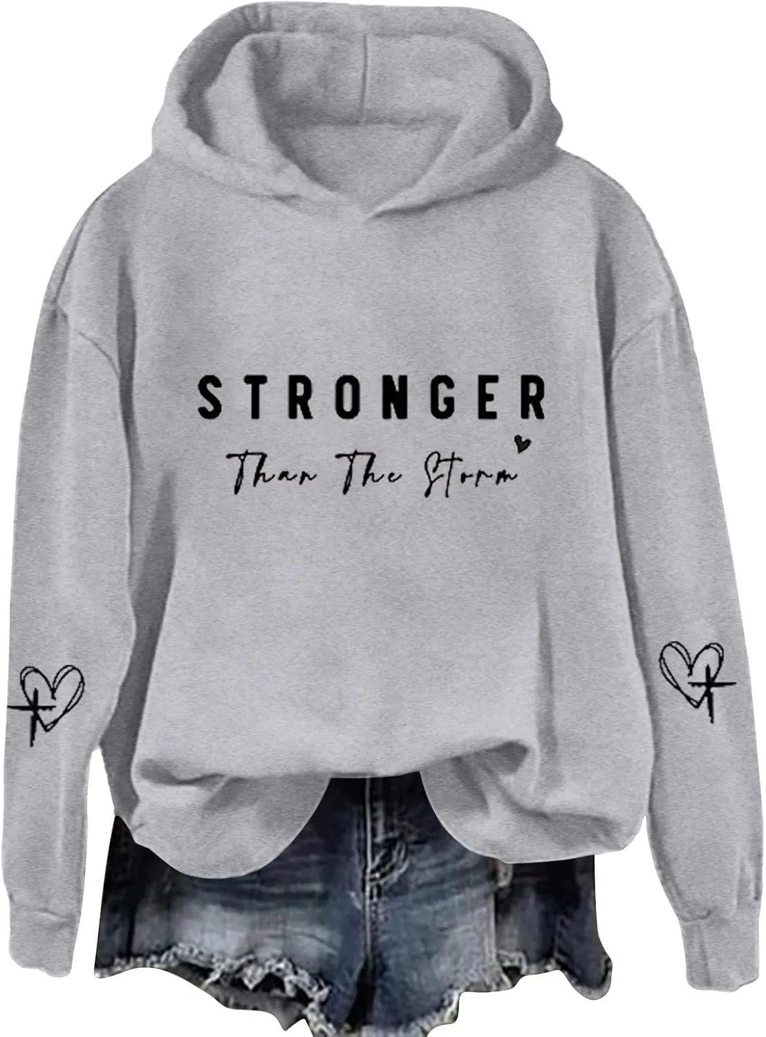 Stronger Than The Storm Hoodies for Women Letter Printed Long Sleeve Sweatshirt Oversized Soft Casual Tops Sweater