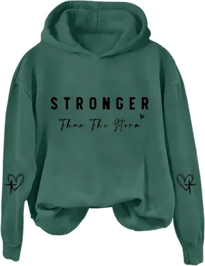 Stronger Than The Storm Hoodies for Women Letter Printed Long Sleeve Sweatshirt Oversized Soft Casual Tops Sweater