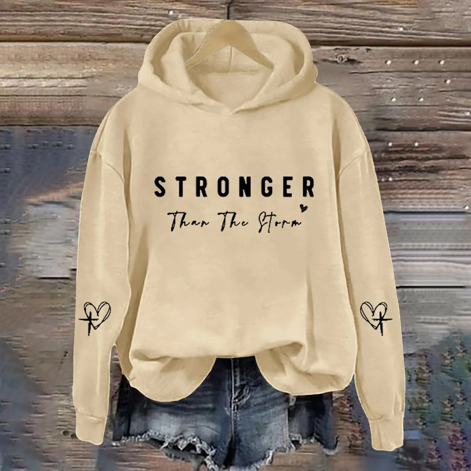 Stronger Than The Storm Hoodies for Women Letter Printed Long Sleeve Sweatshirt Oversized Soft Casual Tops Sweater