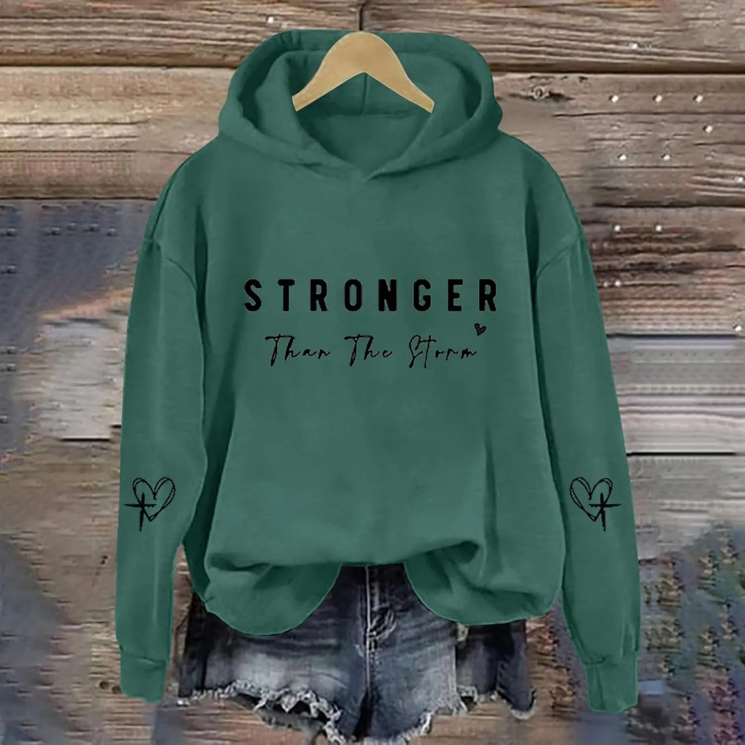 Stronger Than The Storm Hoodies for Women Letter Printed Long Sleeve Sweatshirt Oversized Soft Casual Tops Sweater