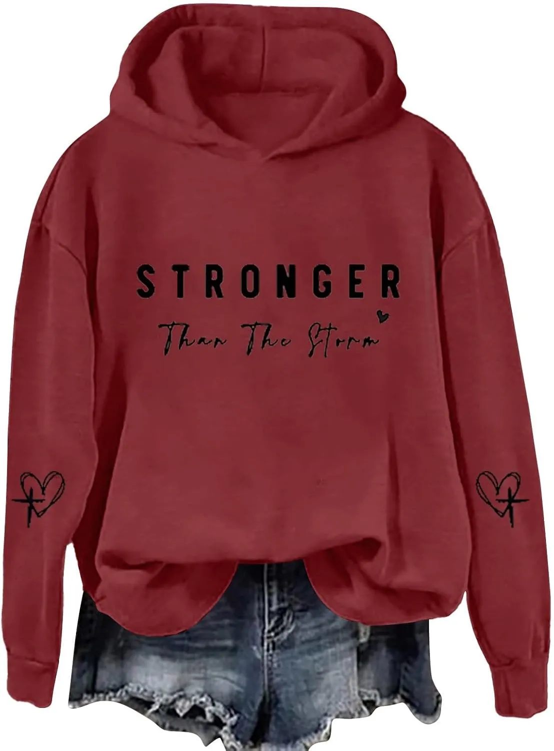 Stronger Than The Storm Hoodies for Women Letter Printed Long Sleeve Sweatshirt Oversized Soft Casual Tops Sweater