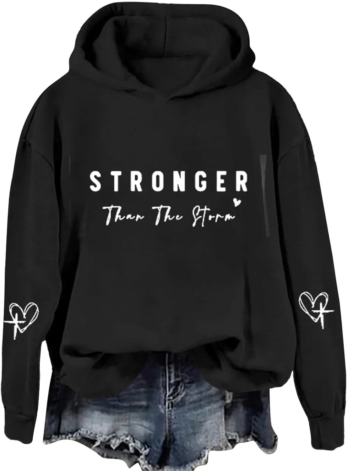 Stronger Than The Storm Hoodies for Women Letter Printed Long Sleeve Sweatshirt Oversized Soft Casual Tops Sweater