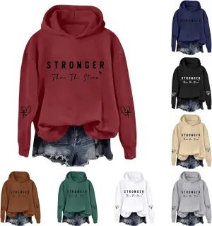 Stronger Than The Storm Hoodies for Women Letter Printed Long Sleeve Sweatshirt Oversized Soft Casual Tops Sweater