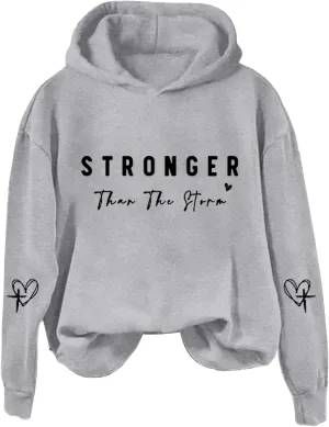 Stronger Than The Storm Hoodies for Women Letter Printed Long Sleeve Sweatshirt Oversized Soft Casual Tops Sweater