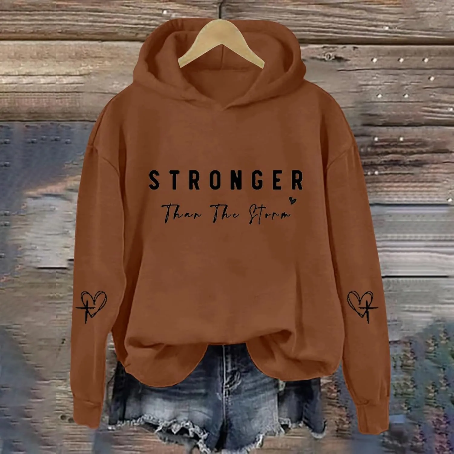 Stronger Than The Storm Hoodies for Women Letter Printed Long Sleeve Sweatshirt Oversized Soft Casual Tops Sweater