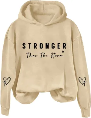Stronger Than The Storm Hoodies for Women Letter Printed Long Sleeve Sweatshirt Oversized Soft Casual Tops Sweater