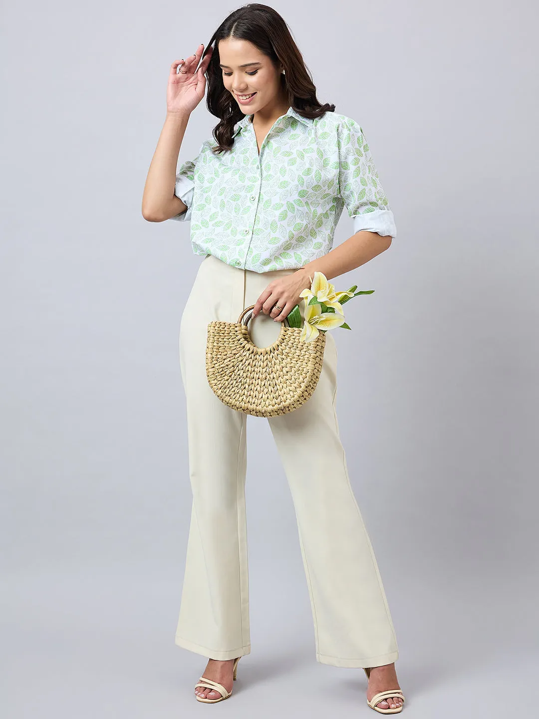 Style Quotient Women Printed Oversize Shirt with Full sleeves