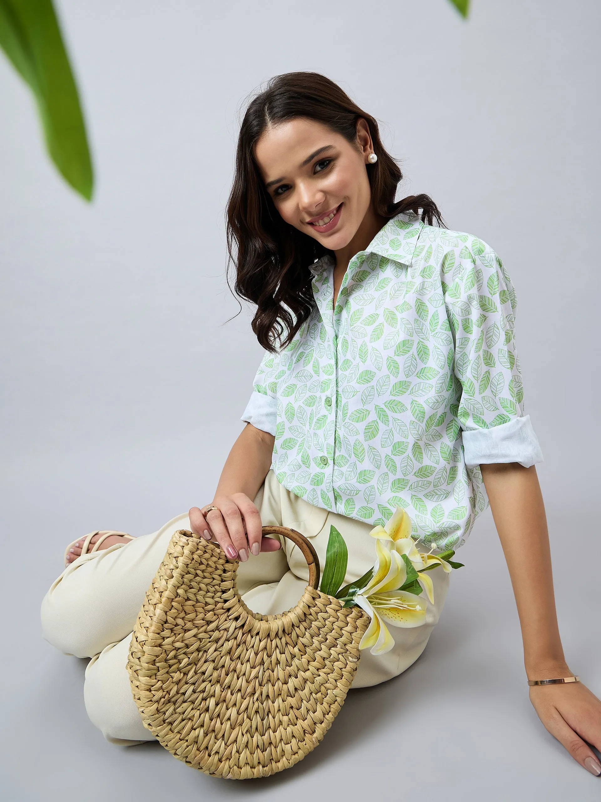Style Quotient Women Printed Oversize Shirt with Full sleeves