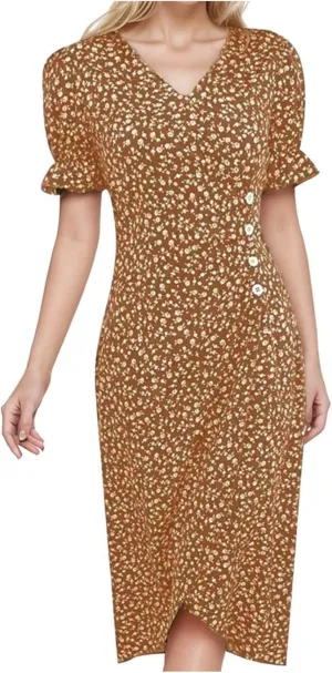 Summer Beach Dresses for Women 2025 Floral Sundress Elegant V Neck Short Sleeve Irregular Hem Boho Midi Dress Spring