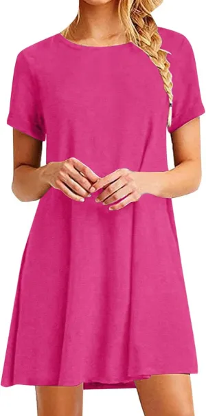 Summer Casual Dresses for Women Short Sleeve Dress Mini Beach Dresses Elegant Sundresses Solid Color T Shirt Dress