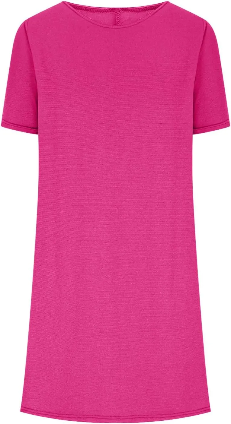 Summer Casual Dresses for Women Short Sleeve Dress Mini Beach Dresses Elegant Sundresses Solid Color T Shirt Dress