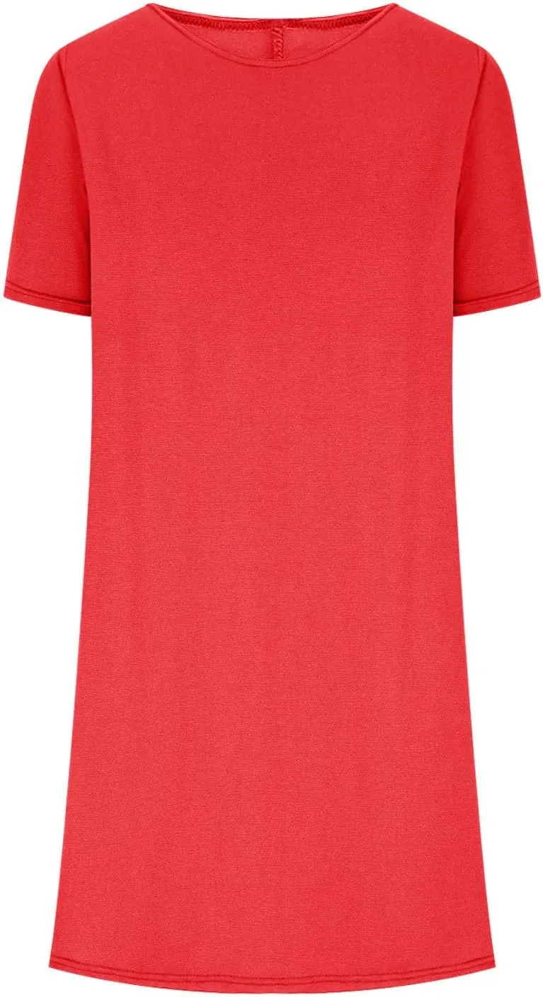 Summer Casual Dresses for Women Short Sleeve Dress Mini Beach Dresses Elegant Sundresses Solid Color T Shirt Dress