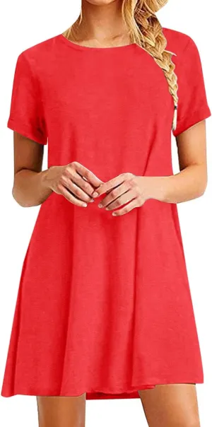 Summer Casual Dresses for Women Short Sleeve Dress Mini Beach Dresses Elegant Sundresses Solid Color T Shirt Dress