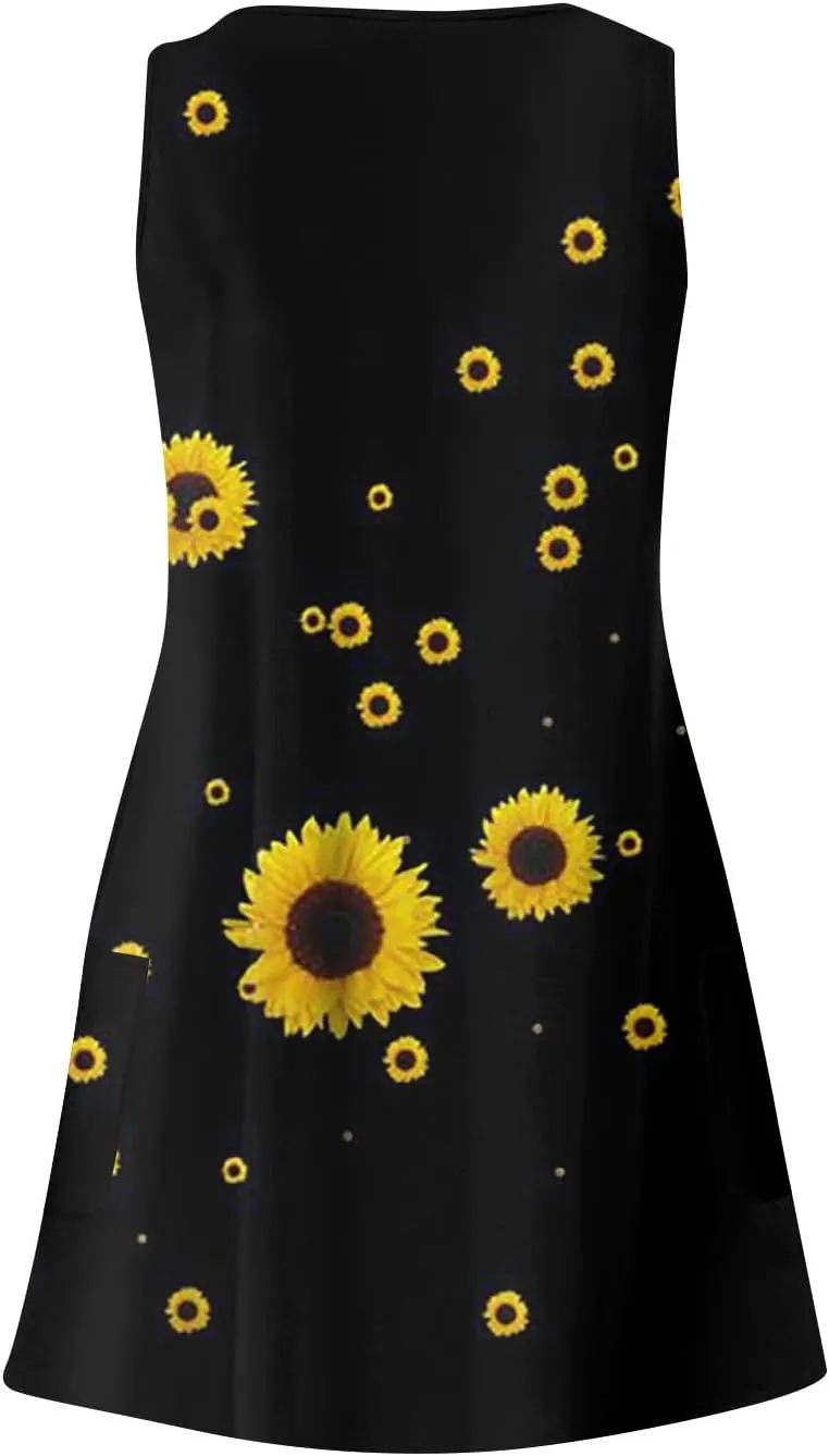 Summer Dresses for Women 2025 Casual V Neck Sleeveless Sundresses Boho Beach Tank Dresses with Pockets