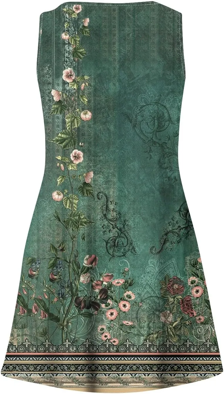 Summer Dresses for Women 2025 Casual V Neck Sleeveless Sundresses Boho Beach Tank Dresses with Pockets