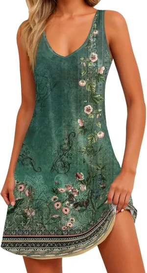 Summer Dresses for Women 2025 Casual V Neck Sleeveless Sundresses Boho Beach Tank Dresses with Pockets