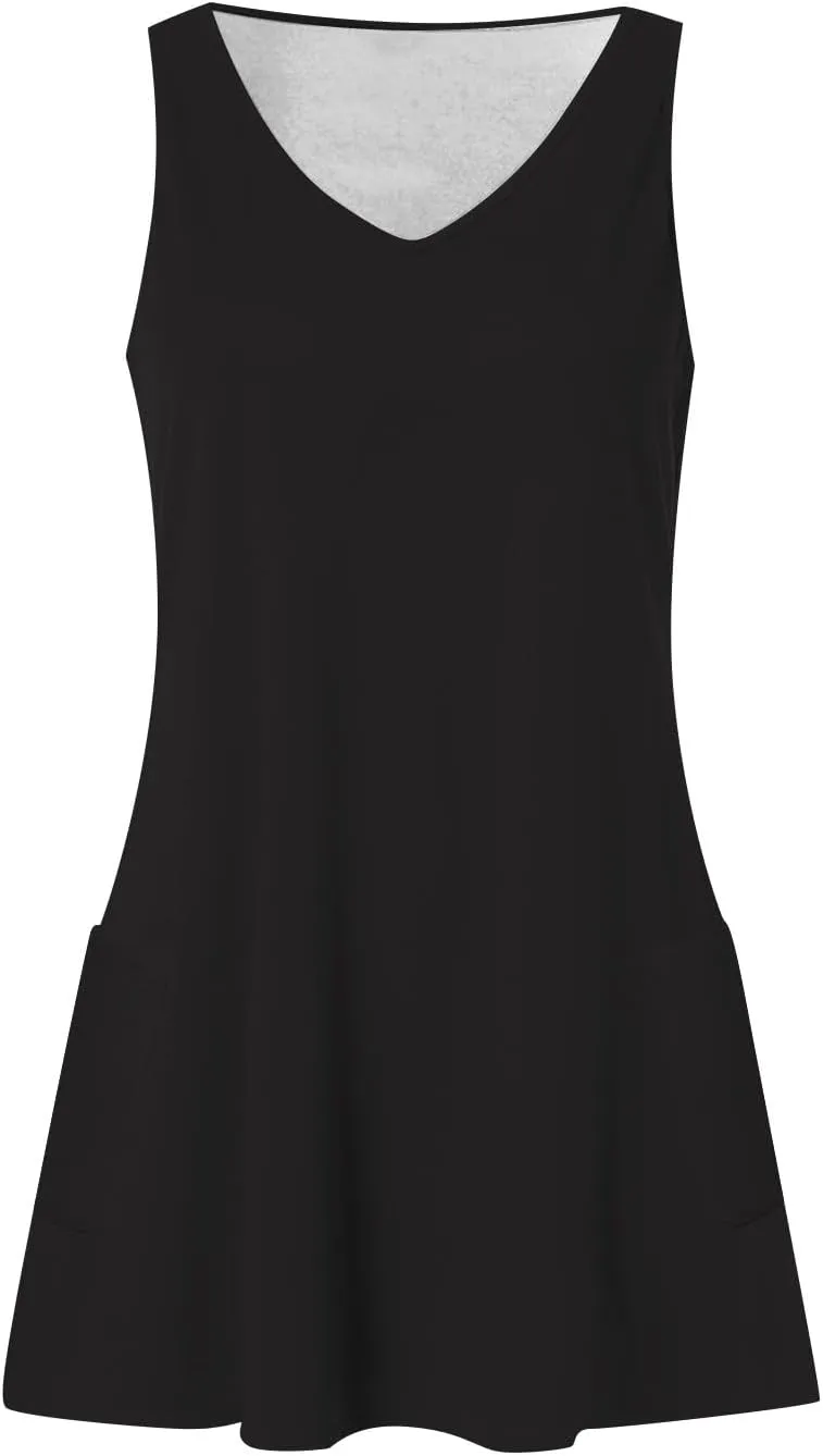 Summer Dresses for Women 2025 Casual V Neck Sleeveless Sundresses Boho Beach Tank Dresses with Pockets
