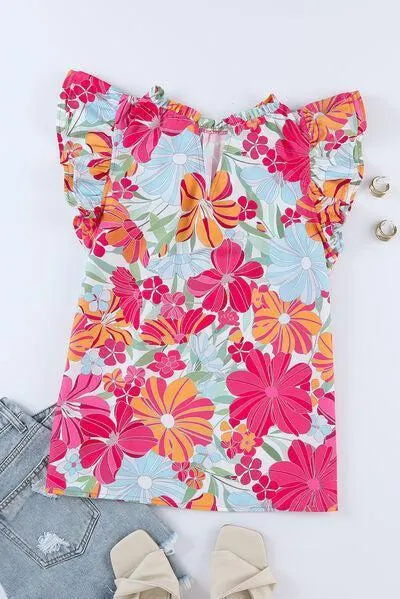 Summery Chic Flutter Sleeve Floral Blouse
